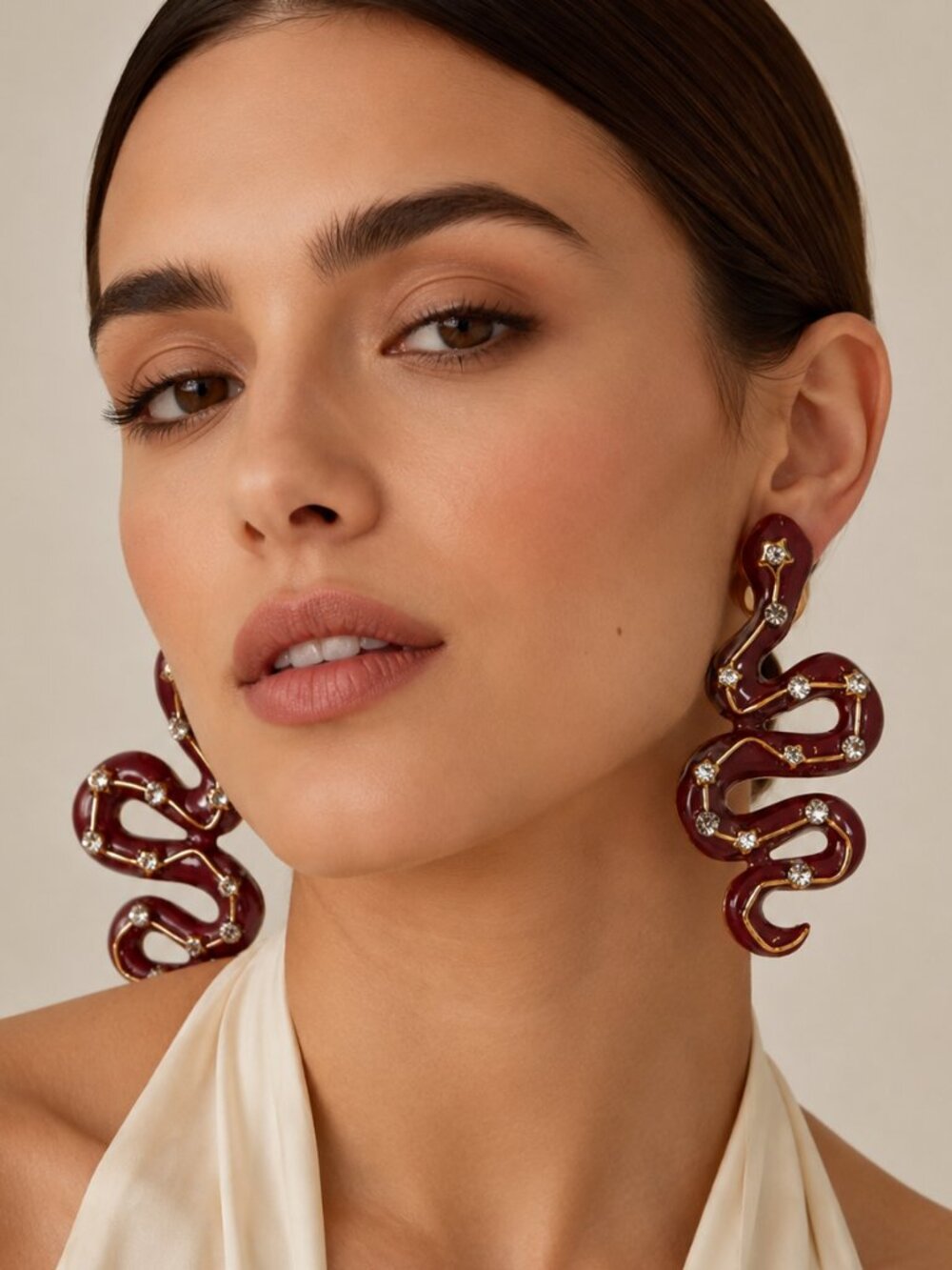 Parfois Burgundy Snake Clip On Earrings Crystal
